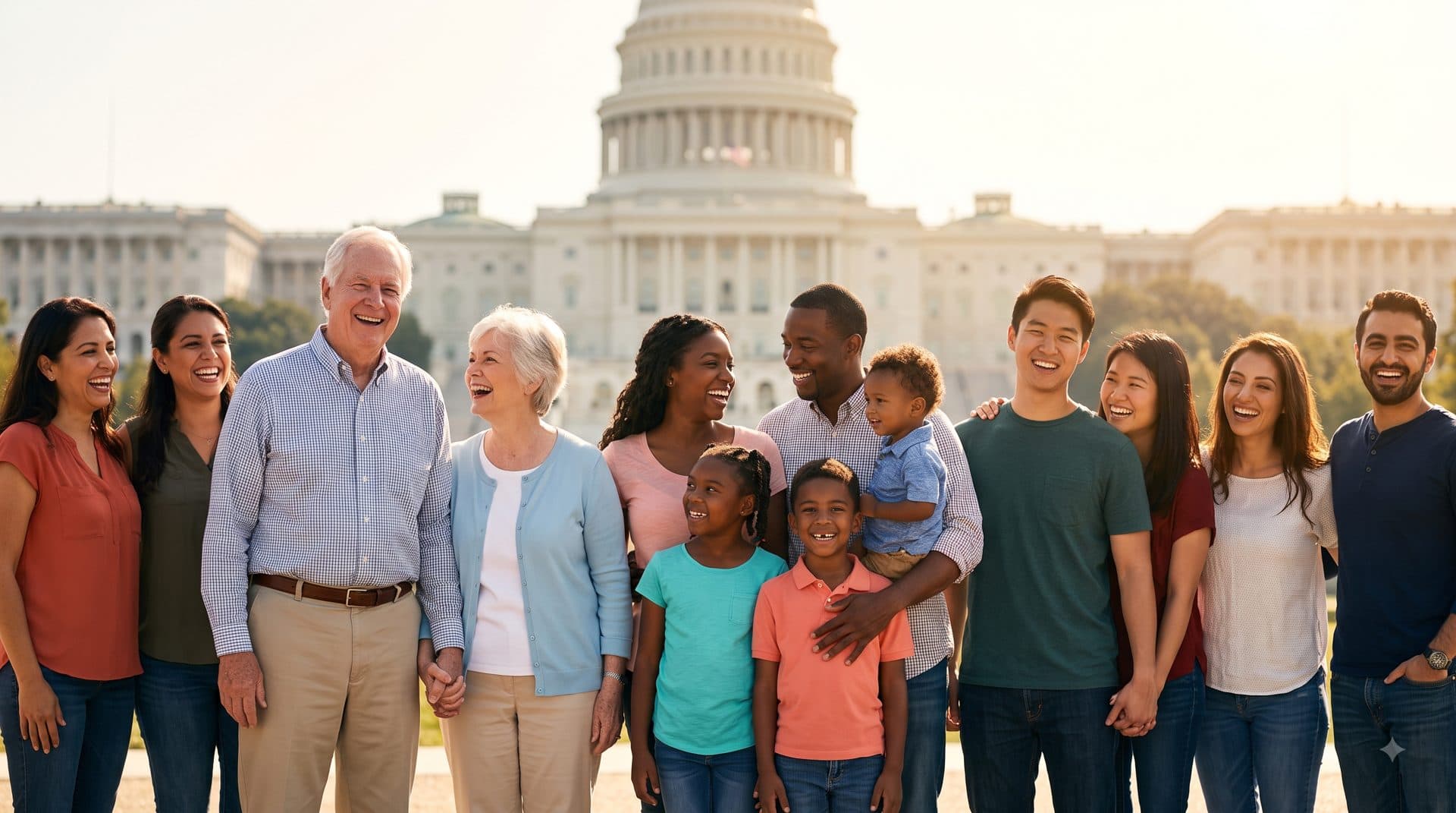 Diverse group of Americans in front of the U.S. Capitol